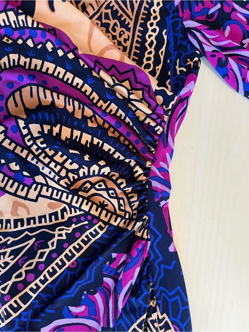 Donna Morgan Purple Paisley Wrap-Style Long Sleeve Dress